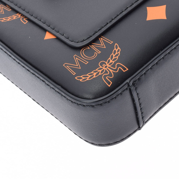 MCM Splash Logo Shoulder Bag Black Calfskin - Picture 6 of 12